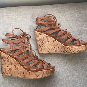 Women’s Tan/Brown Lace-Up Wedges size 7